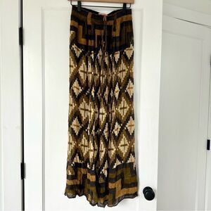 Theodora & Callum Linen Maxi Skirt Dress Boho Swim Cover Up Small Aztec Print